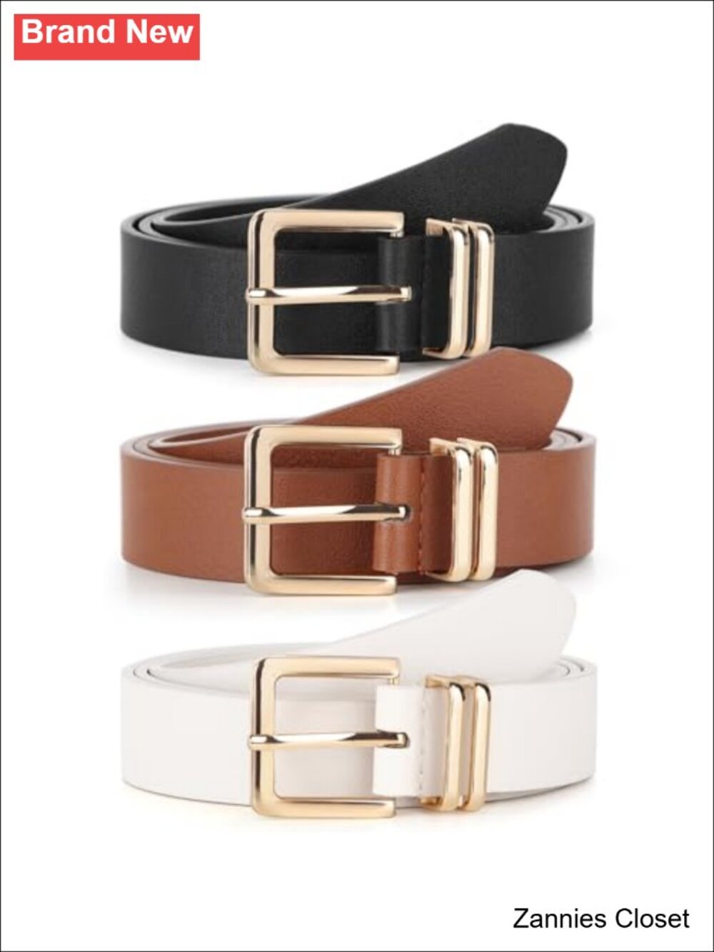 ✨ 3 Pack Women Belts for Jeans Pants Faux Leather Gold Buckle Belt Set